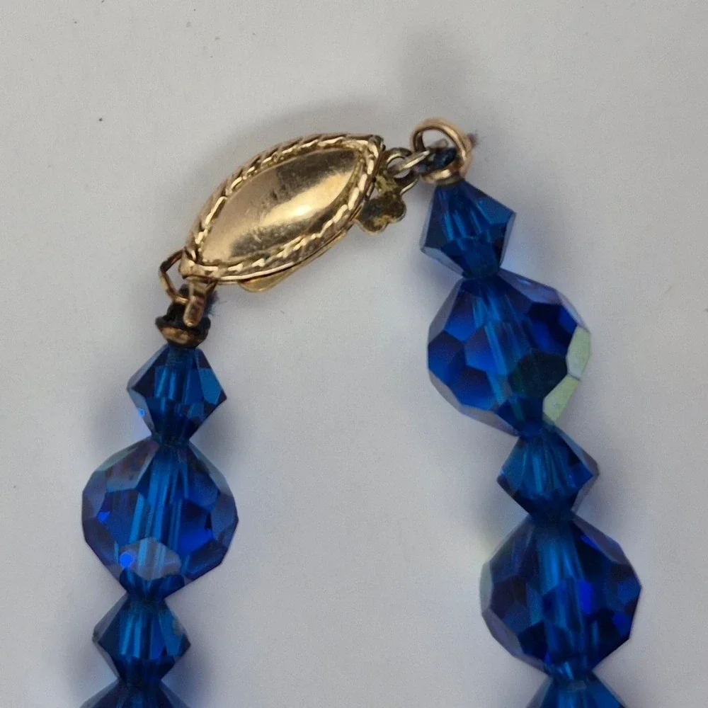 Vtg Venetian Wedding Cake Necklace Blue Pink Gold Glass 27